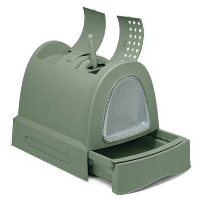 Imac Zuma 2nd Life Cat Litter Box with Sliding Drawer, Green