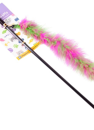 Dingo Wędka dla kota - ogonek z piór różowo-zielony