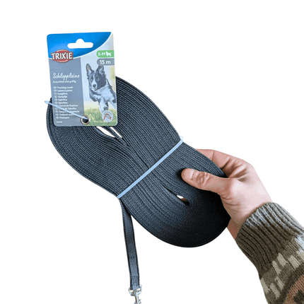 Trixie Hondenriem Sleeplijn Met Rubber Bekleed Zwart – 5, 10 of 15 meter