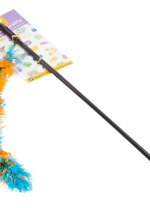 Dingo Wędka dla kota - ogonek z piór niebiesko-pomarańczowy