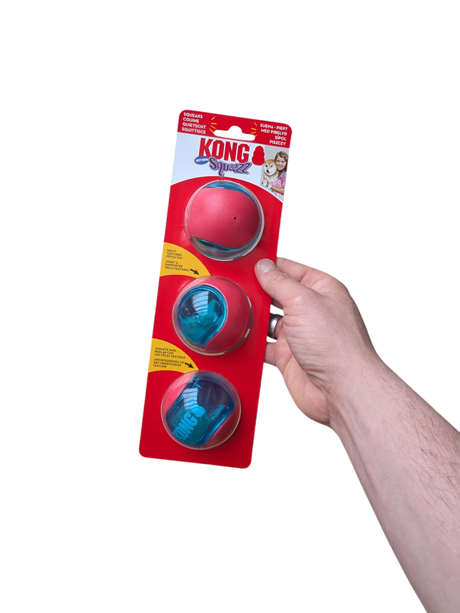 Kong Squeez Action Rood - 3 stuks- Extra hoog stuiterende bal voor honden met pieper